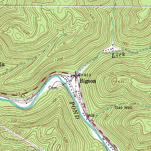 Topographic Map of Bigson, WV