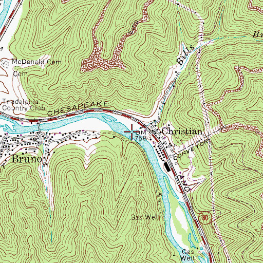 Topographic Map of Bills Branch, WV