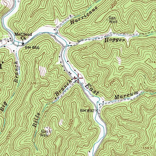 Topographic Map of Bills Branch, WV