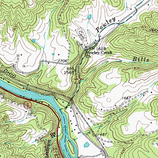 Topographic Map of Bills Creek, WV
