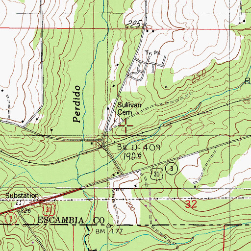 Topographic Map of Sullivan Cemetery, AL