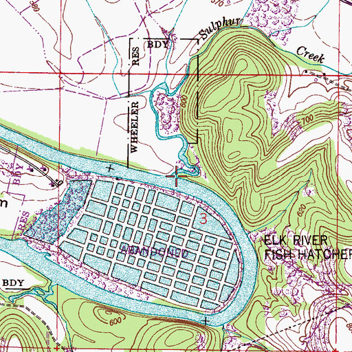 Topographic Map of Sulphur Creek, AL