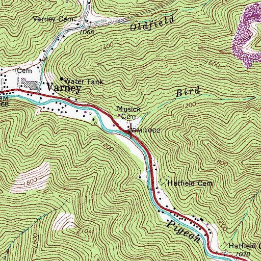 Topographic Map of Bird Branch, WV