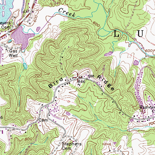 Topographic Map of Bird Ridge, WV