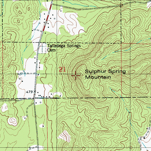 Topographic Map of Sulphur Spring Mountain, AL