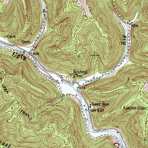 Topographic Map of Bishop Cemetery, WV
