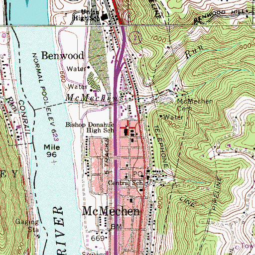 Topographic Map of Bishop Donahue High School, WV