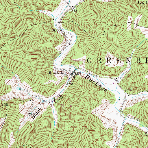 Topographic Map of Black Lick Baptist Church, WV