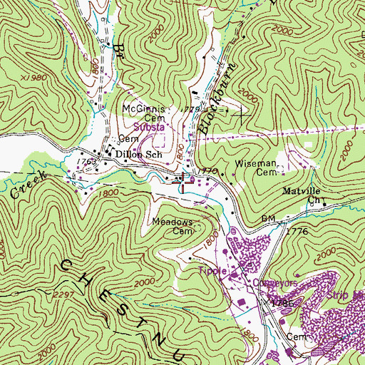 Topographic Map of Blackhorn Branch, WV