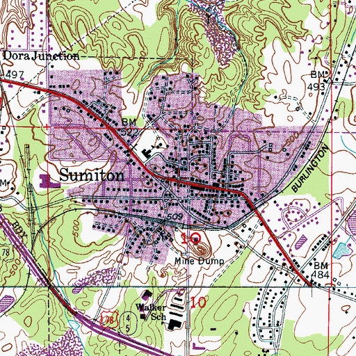 Topographic Map of Sumiton, AL