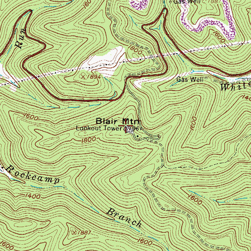 Topographic Map of Blair Mountain, WV