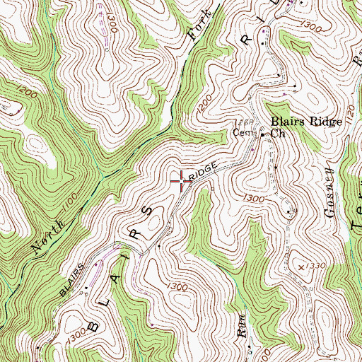 Topographic Map of Blairs Ridge, WV