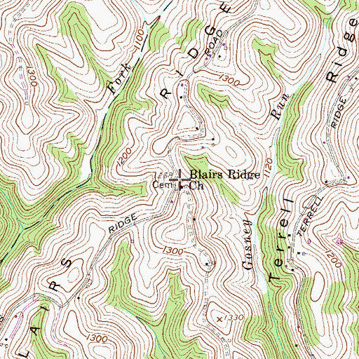 Topographic Map of Blairs Ridge Church, WV