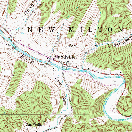 Topographic Map of Blandville, WV