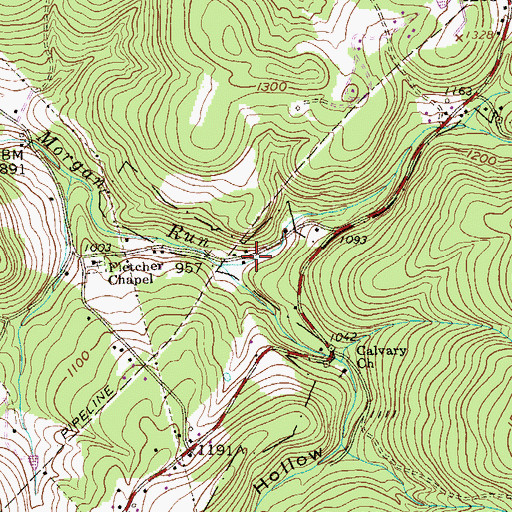 Topographic Map of Blaney Hollow, WV