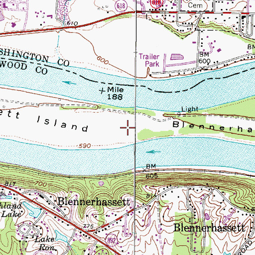 Topographic Map of Blennerhassett Island, WV