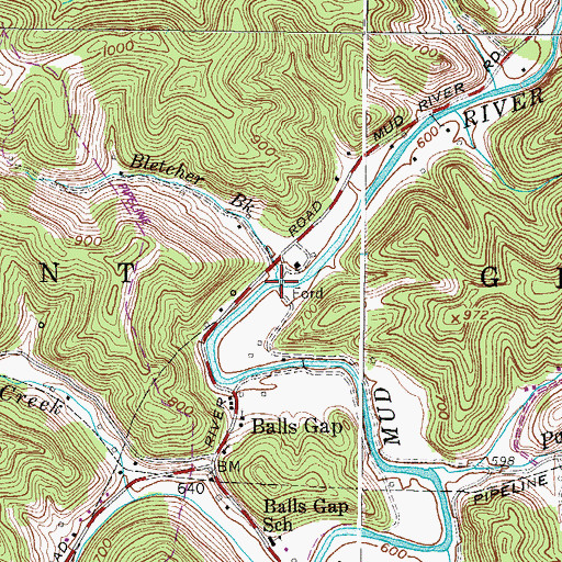 Topographic Map of Bletcher Brook, WV