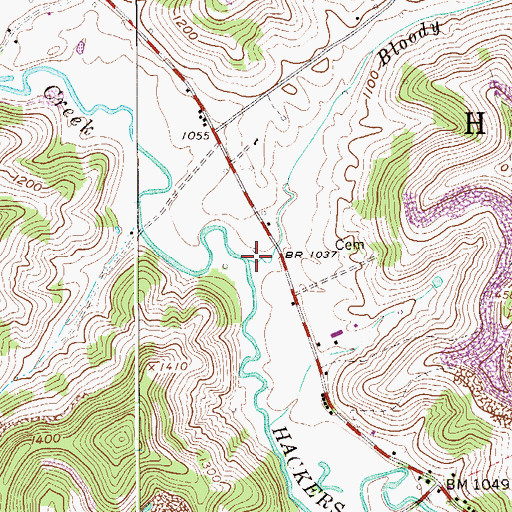 Topographic Map of Bloody Run, WV