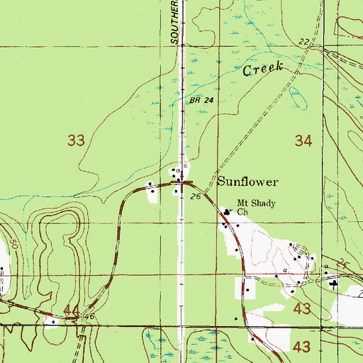 Topographic Map of Sunflower, AL