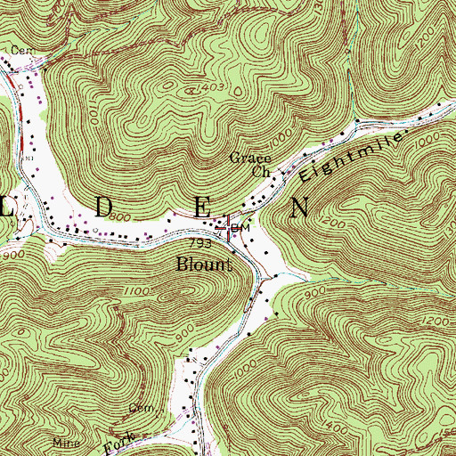 Topographic Map of Blount, WV
