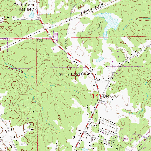 Topographic Map of Sunny Level United Methodist Church, AL