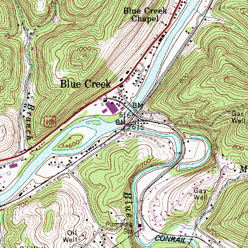 Topographic Map of Blue Creek, WV