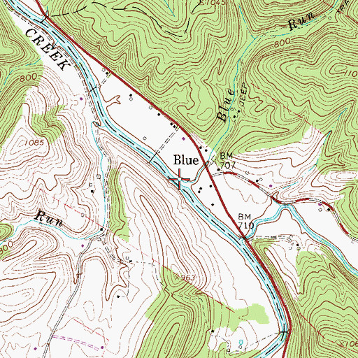 Topographic Map of Blue Run, WV