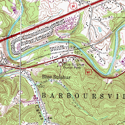 Topographic Map of Blue Sulphur Burial Park, WV