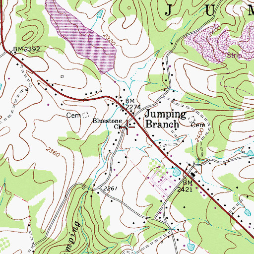 Topographic Map of Bluestone Church, WV