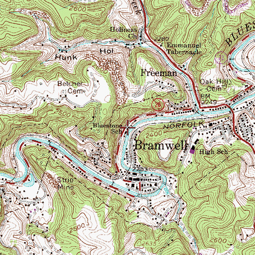 Topographic Map of Bluestone School (historical), WV