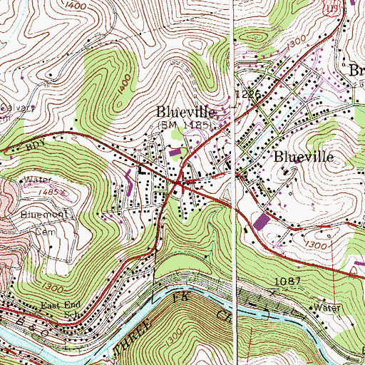 Topographic Map of Blueville, WV