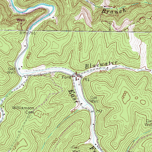 Topographic Map of Bluewater Branch, WV