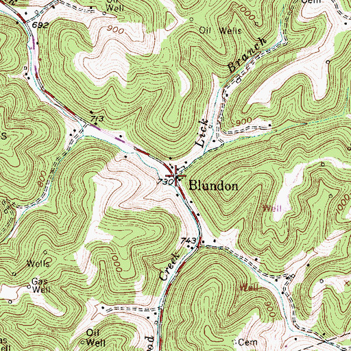 Topographic Map of Blundon, WV