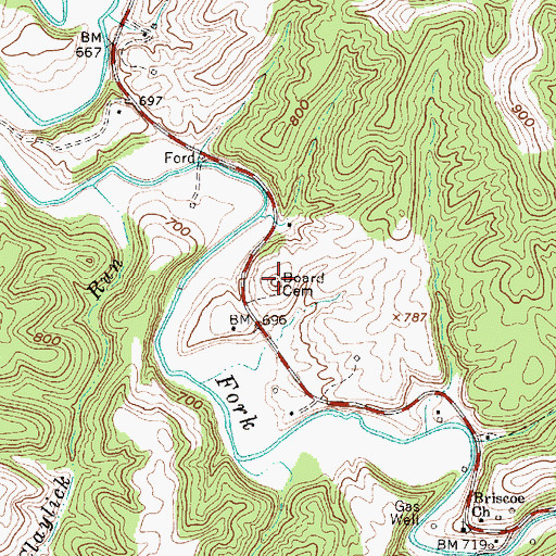 Topographic Map of Board Cemetery, WV