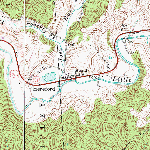 Topographic Map of Board Cemetery, WV