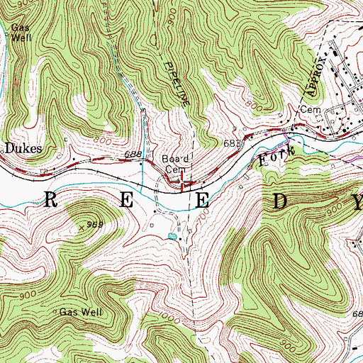 Topographic Map of Board Cemetery, WV
