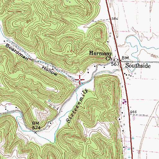 Topographic Map of Boardman Hollow, WV