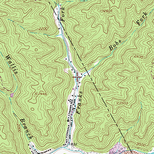 Topographic Map of Bobs Fork, WV