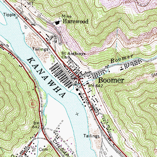 Topographic Map of Boomer, WV