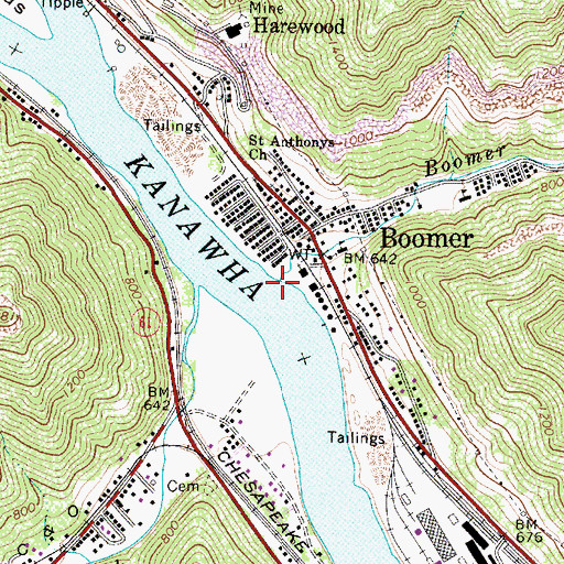 Topographic Map of Boomer Branch, WV