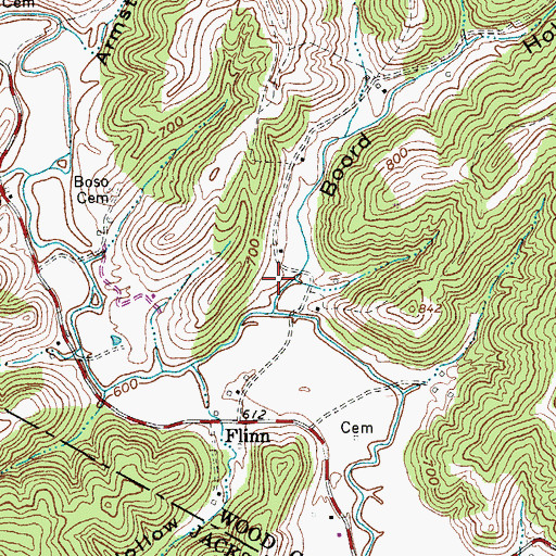 Topographic Map of Boord Hollow, WV