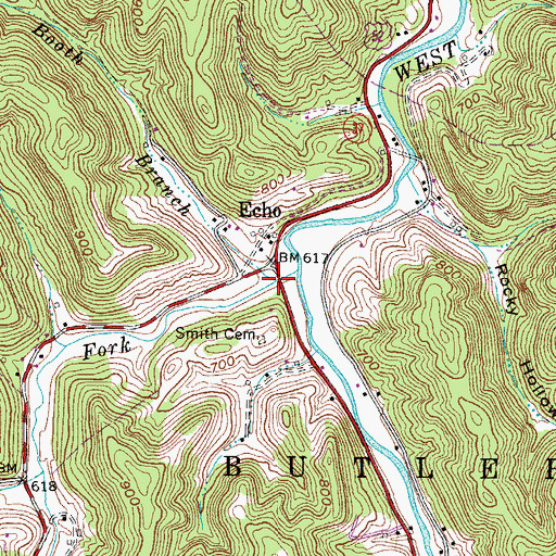 Topographic Map of Booth Branch, WV