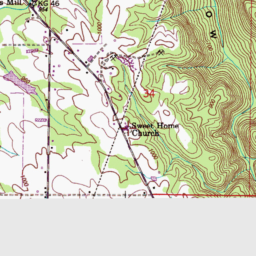Topographic Map of Sweet Home Baptist Church, AL