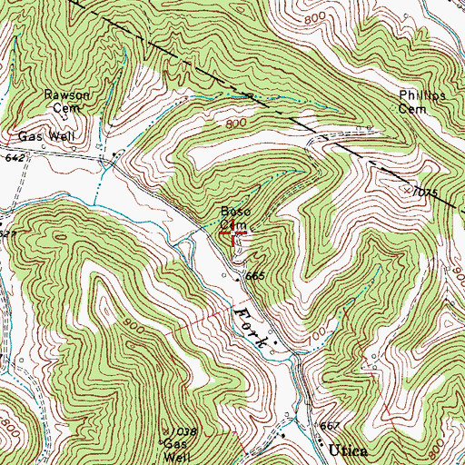 Topographic Map of Boso Cemetery, WV