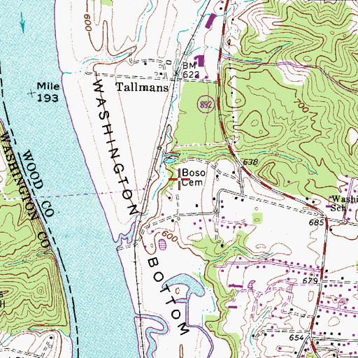 Topographic Map of Boso Cemetery, WV