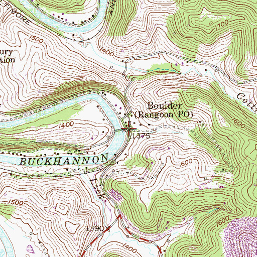 Topographic Map of Boulder, WV