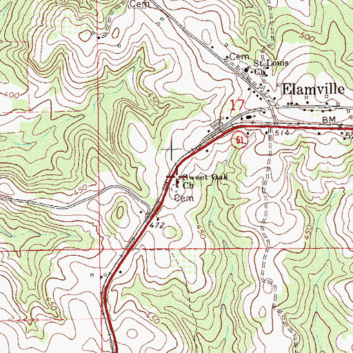 Topographic Map of Sweet Oak Church, AL