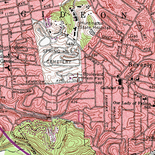 Topographic Map of Boulevard Memorial Park, WV
