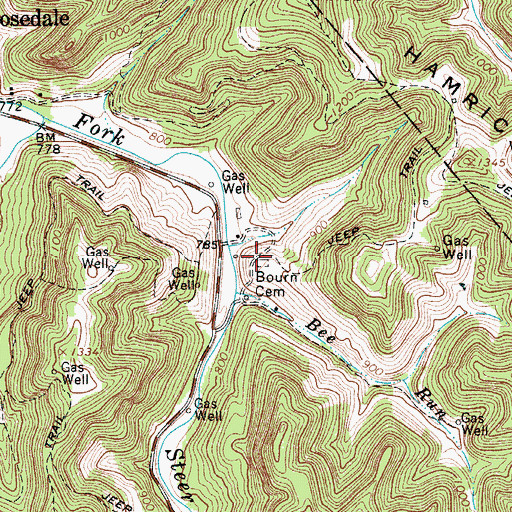 Topographic Map of Bourn Cemetery, WV