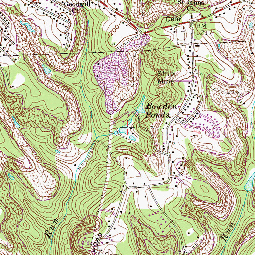 Topographic Map of Bowden Ponds, WV